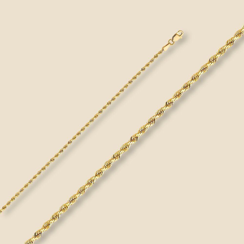 14K Yellow Gold 1.9mm Solid Rope Chain Necklace
